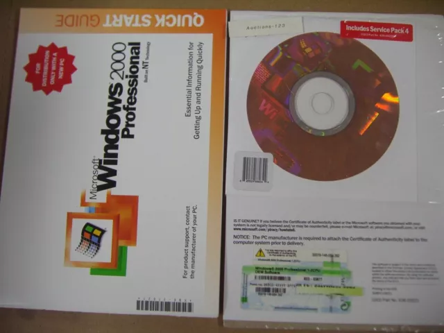 Microsoft Windows 2000 Professional With Sp4 Full Operating System Ms Win Pro