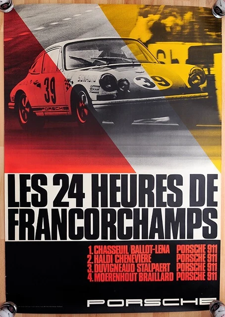 1 orig. Porsche Plakat Poster 24 Heures de Francorchamps 1969 Porsche 911 rare