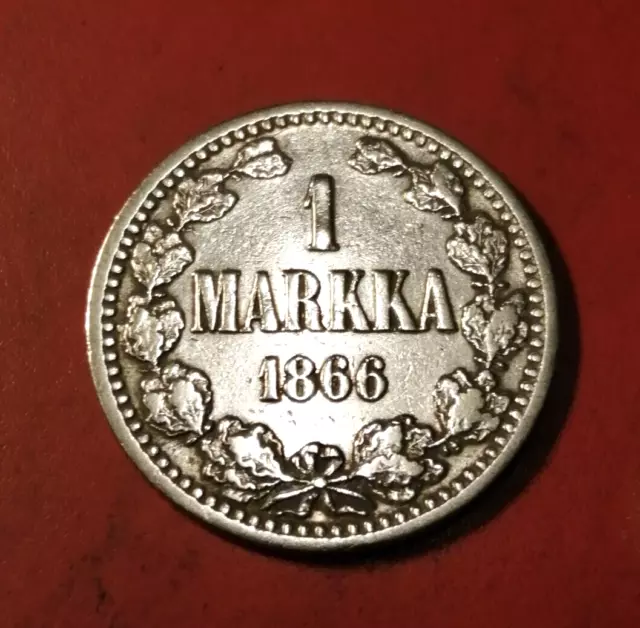 *Finland  * 1 markkaa * 1866  * Silver  * Alexander II - * Cond. EF / F-VF