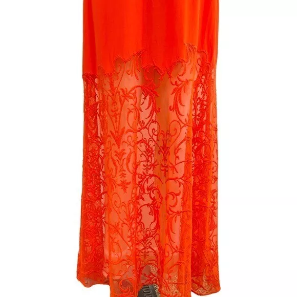SHAKUHACHI NOVEAU Embroidered Lace Maxi Dress in Orange/Red Size M 3