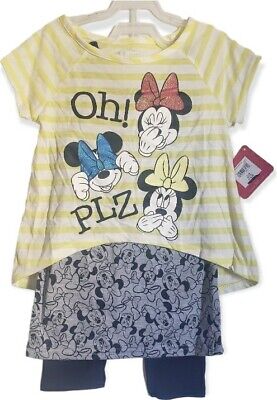 Disney Minnie Mouse Kid's Girls 6X Children Outfit Black Yellow TOP & Leggings S