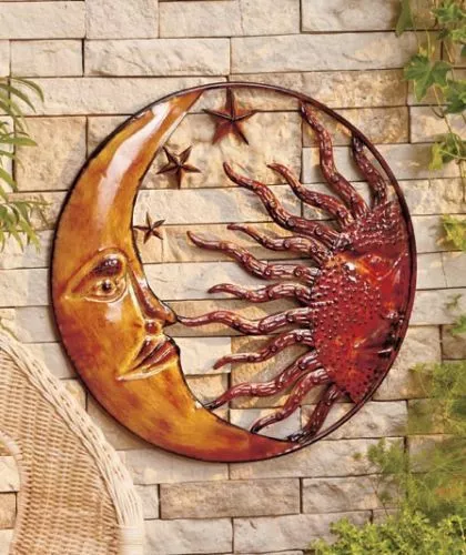 Metal Celestial Moon Sun Decor Garden Art Indoor Outdoor Patio Wall Sculpture