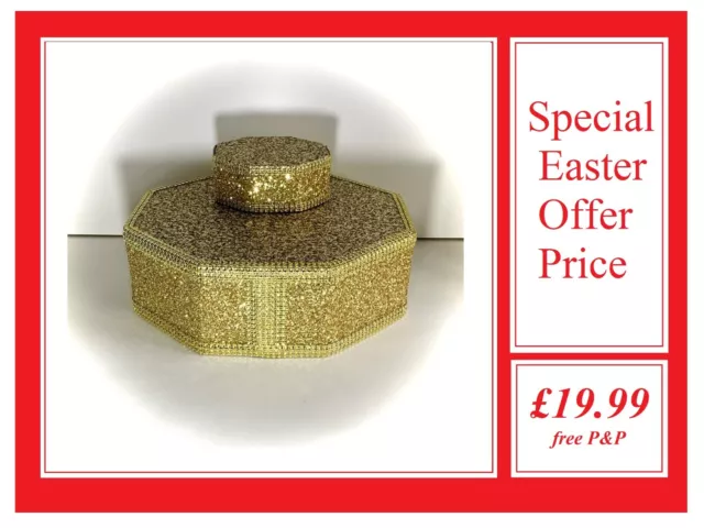 12" Octagon 4" Tall Gold Wedding Cake Stand & Mini Topper to mount flowers onto