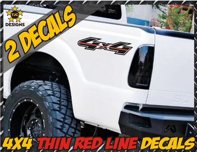 4x4 Truck Bed Decals THIN RED LINE MATTE BLACK Firefighter