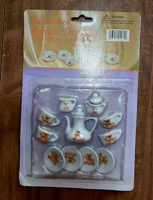 Handcrafted Porcelain Decoration 13psc. Miniature Bone China Tea Set Toy NEW