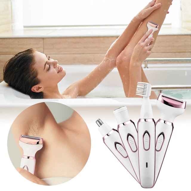 Recortadora de cabello eléctrica 4 en 1 rosa USB recargable para mujer nariz facial