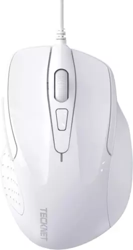 Mouse cablato USB TECKNET, 6400 DPI mouse 4 regolabili con 6 pulsanti bianco