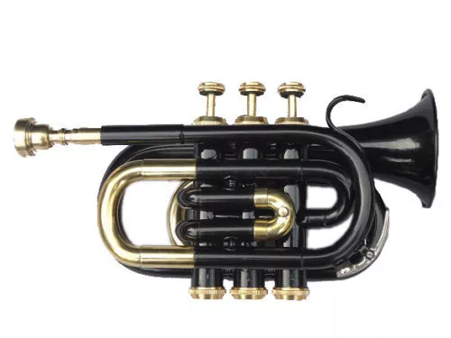 Mini Pocket Trumpet Black Bb Flat Brass Material Wind Instrument With Mouthpiece