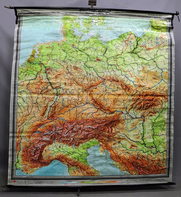 SCHOOL PULLDOWN WALL Chart Vintage Poster Geography Map Mural Germany
