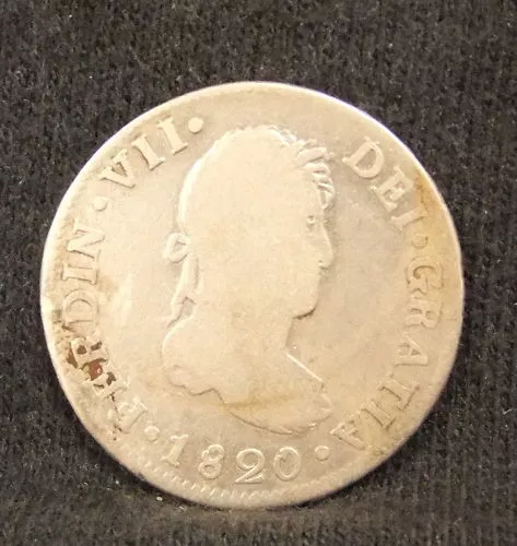 1820 Guatemala 2 Reals Silver Coin Ferdinand VII KM 67 VG .896/.1949 VINTAGE