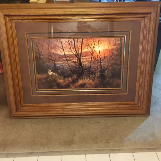 Great Condition Wood Framed Picture Fox in the Woods Art Piece (Hang able)