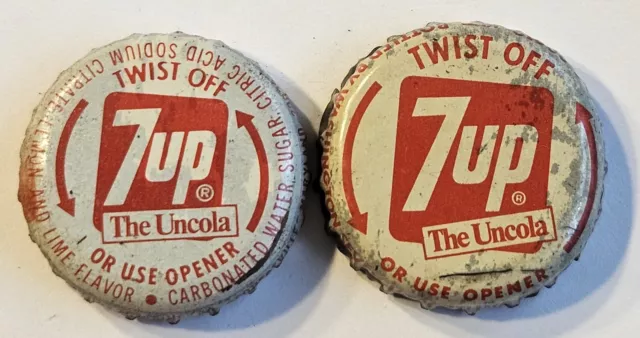 2 Different 7up Twist Off Plastic Lined Soda Bottle Caps; D.C. & Maryland - Used