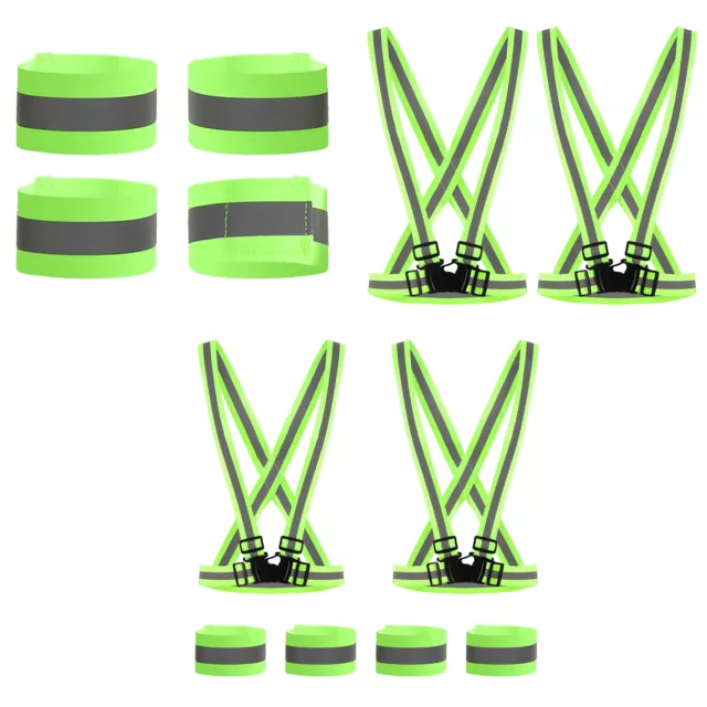 2Pc Adjustable Safety Running Reflective Vest Elastic Strap Belt w/4Pc Arm Bands