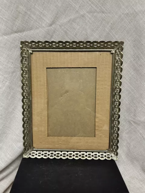 Vtg Ornate Filigree Metal Brass Picture Frame Gold Hollywood Regency 8x10