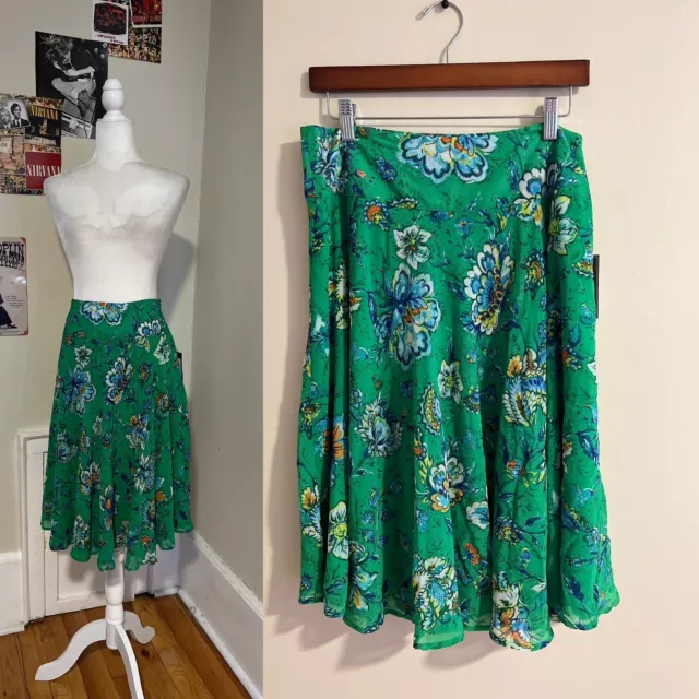 NWT 89th and madison 10 Green Floral Flowy Skirt