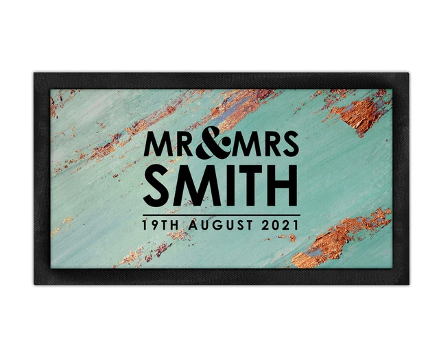 Personalised Mr & Mrs Bar Runner Mat Gift Garden Home Wedding Pub Tiki Beer