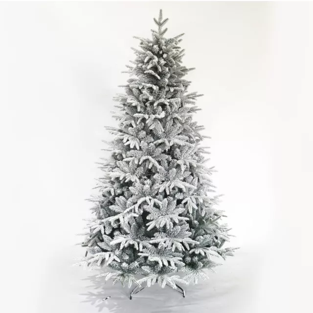 Snow Flocked Christmas Tree 7ft Artificial Hinged Pine Tree with White Realistic