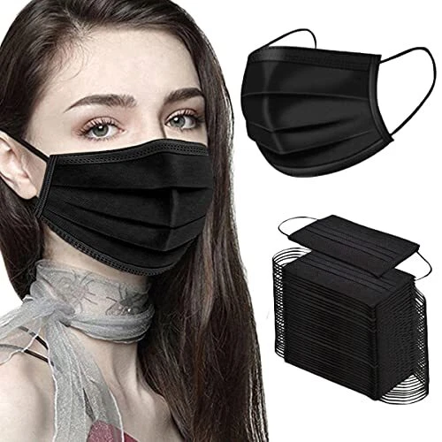 Black Disposable Face Masks 50PCS 3 Ply