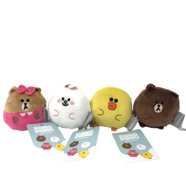 LINE FRIENDS Mini Plush Set Of 4 - CONY, CHOCO, BROWN & SALLY Pong Pong Toy 3”