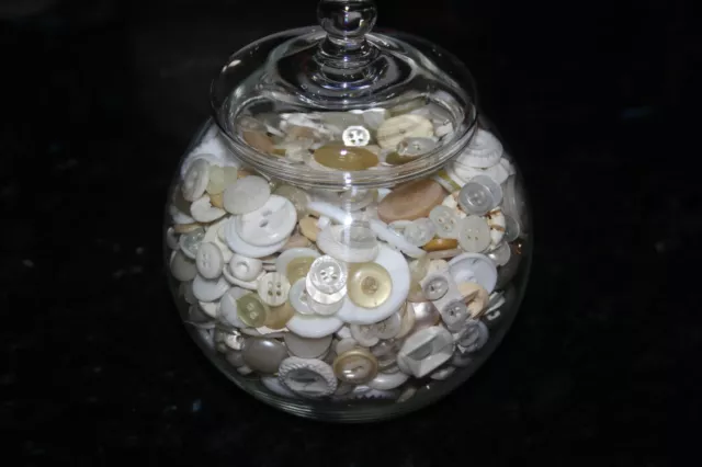 Princess House Crystal Jar Handblown Bowl w Lid full vintage white button lot