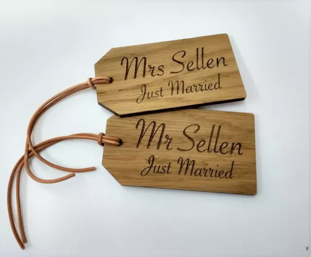 x2 Personalised engraved Wooden Luggage Tag Mr and Mrs bag tag