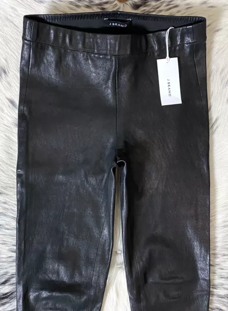 $1050 J Brand L8007 Skinny Edita Pull Up Leather Legging, Sz S Noir Black 3