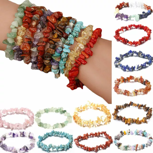 Crystal Gemstone Bracelet 7 Chakra Chip Bead Natural Stones Reiki Jewelry 20pcs
