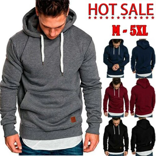 Uomo Felpa con Cappuccio Casual Solido Tasca Slim Fit Maglione Pullover Maglie