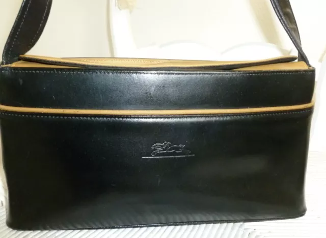 LONGCHAMP Joli Sac Vintage, Cuir lisse Noir. Made In France, No de série. BEG !