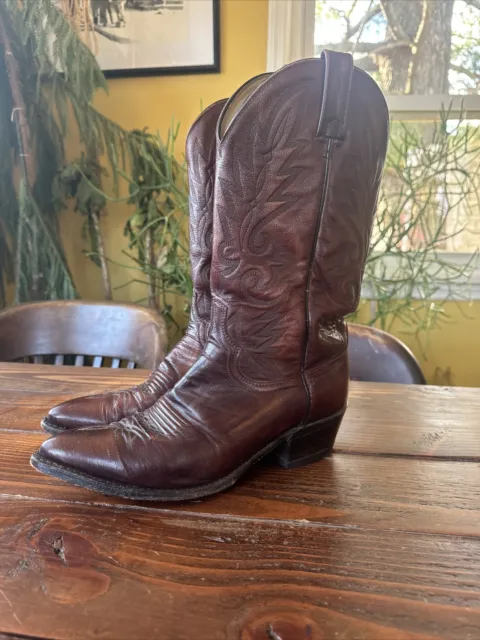 Dan Post Cowboy Boots Wingtip Brown Stitched Leather, #16782 Size 9.5D, Vintage