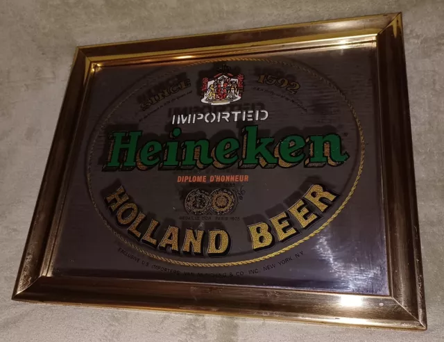 Heineken Holland Beer Mirror/Sign Imported Since 1592 Gold Framed Brytone Vintag