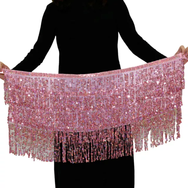 Belly Dance Dancer Costume Sequins Tassel Fringe Hip Scarf Belt Waist Wrap Skirt