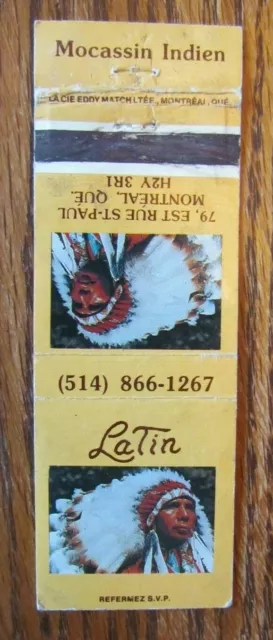 Indian On Matchbook Matchcover: Latin Mocassin (Montreal, Quebec) -E16