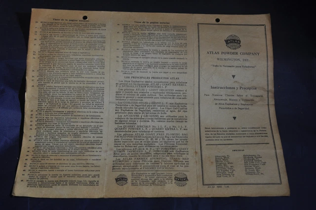 1944 Atlas Explosives Powder Company Brochure Instructions and Rules (Spanish)
