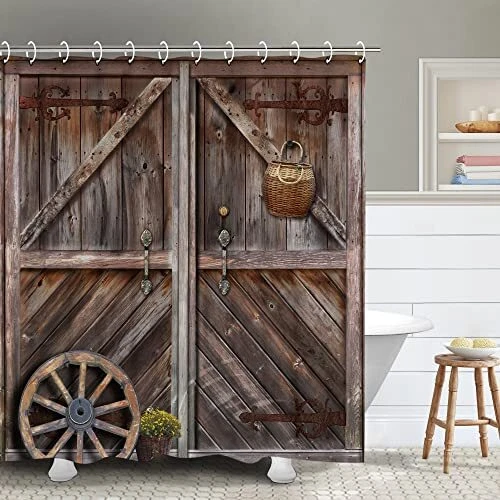 RosieLily Rustic Shower Curtain Barn Door Shower Curtain Farmhouse Shower Cur...