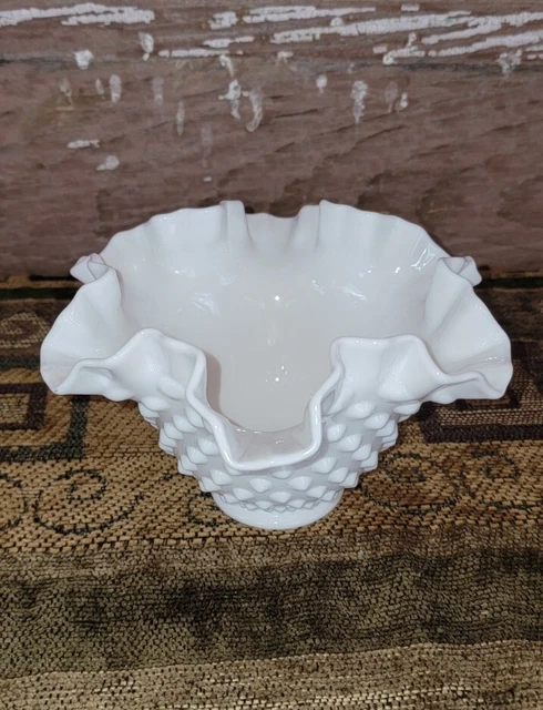 Vintage Fenton Hobnail White Milk Glass Small Compote