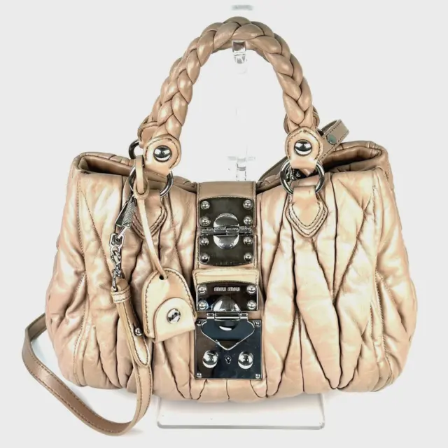 MIU MIU MATELASSE Leather Shoulder Bag Beige Authentic /N01-0022 $219. ...