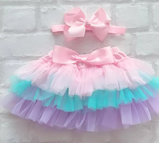 Luxury Girls Baby Rainbow Pastel Frill Tutu Skirt Cake Smash Photoshoot Birthday