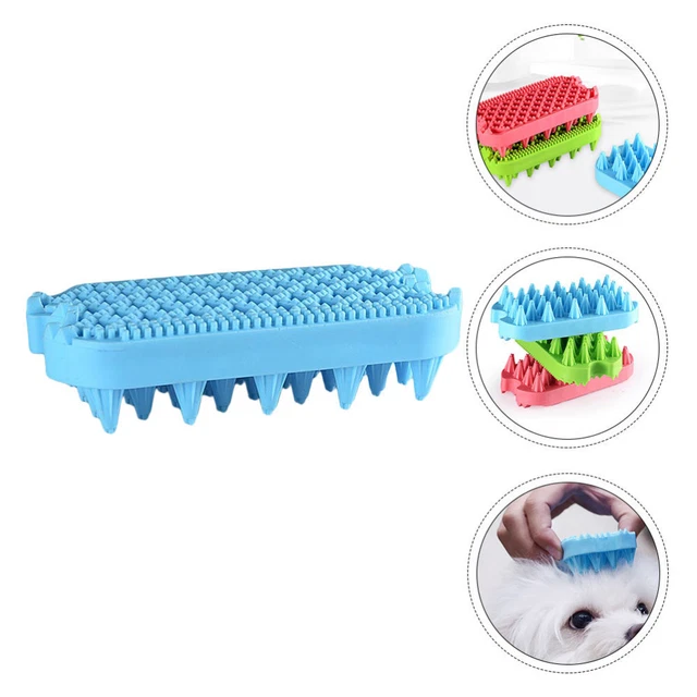 Cepillo de masaje de baño de mascotas cepillo de goma suave para perros cepillo de aseo de gatos azul
