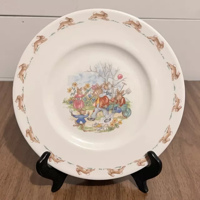 Royal Doulton Bunnykins Childs Plate / Dish- Bunnies Gardening - 8" Bone China