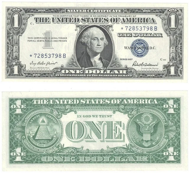 1957 $1 Silver Certificate Star Note B Block Fr 1619* Uncirculated #798
