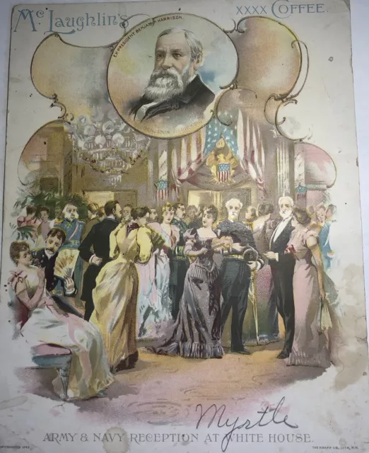 1893 McLaughlin's Coffee Large Trade Card/Army & Navy White House Reception
