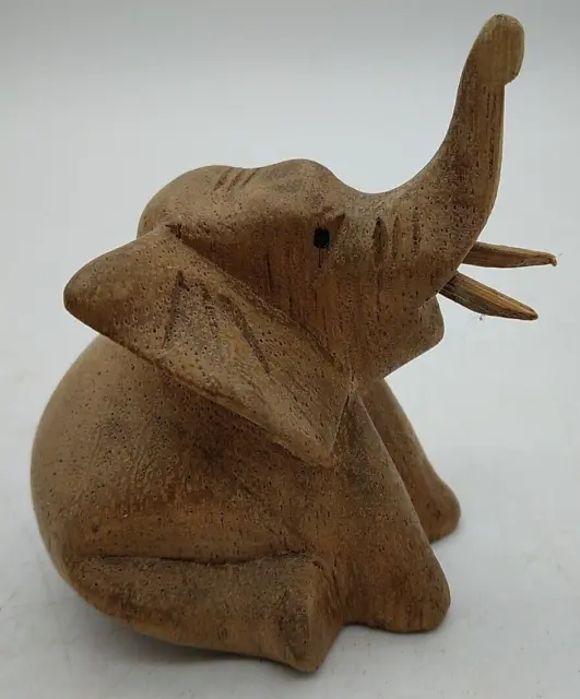 Vintage Elephant Hand Carved Wood Folk Art Sculpture Statue Figurine Primitive