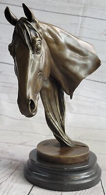 Beautiful Vintage Bronze Horse Bust On Marble Base Sculpture Statue Figure Sale
