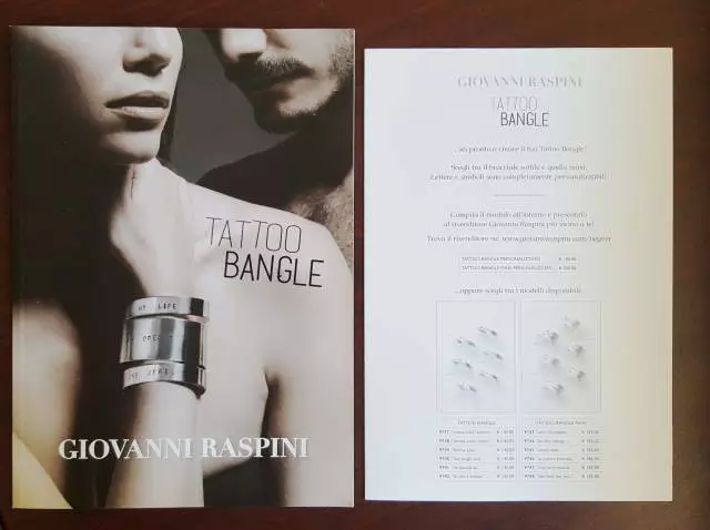 Catalogo GIOVANNI RASPINI TATOO BANGLE + CARTOLINA dépliant brochure argento