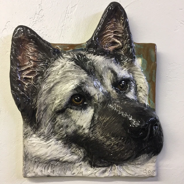 Norwegian Elkhound Dog 3d Pet Portrait Ceramic basrelief sculpture AlexanderArt