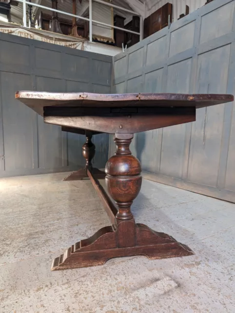 Long 18th Century Style Rectangular Plank Top Oak Refectory Table Bulbous Legs 3