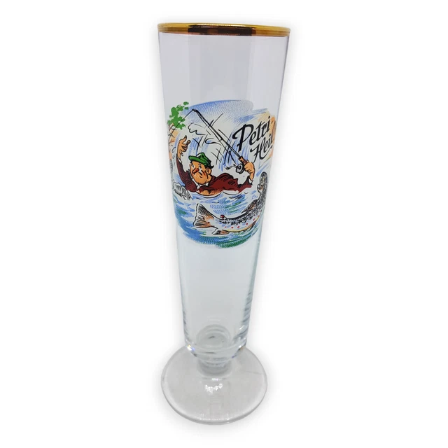 Vaso de cerveza Petri Heil tulipán de cerveza vidrio borde dorado impresión pescador pescado decoración pesca