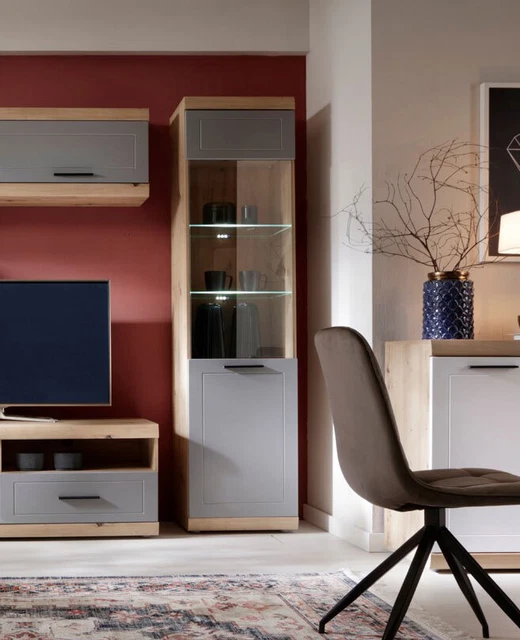 Vetrina stand ""Kvantum"" vetrina in vetro 50 cm rovere artigianale MDF grigio polvere