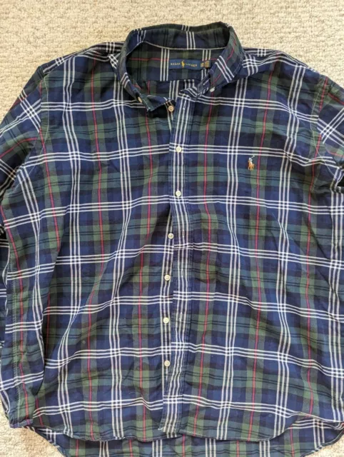 Ralph Lauren Shirt Mens 2XB Tall Green Plaid Cotton Long Sleeve Button Down